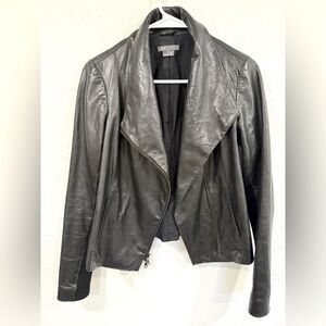 Vince lamb leather rib-panel scuba jacket, black, size S